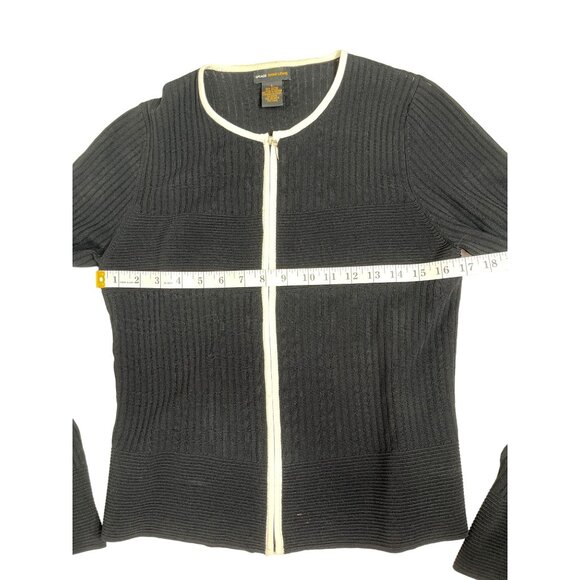 Grace Dane Lewis Large  Black/White Fine Knit Top Trim Zipper Front  86L - Picture 5 of 8